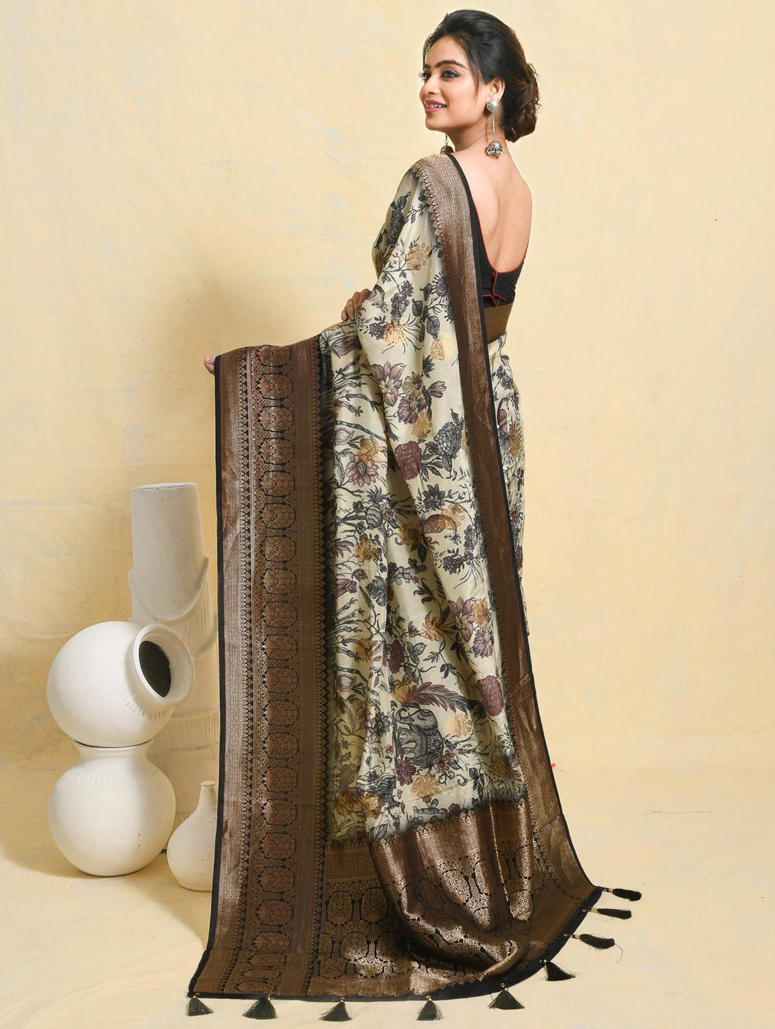 women printed casual wear saree with blouse - 21965604 - Standard Image - 3