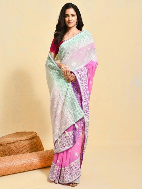 women ombre printed embroidered saree with blouse - 21965629 - Standard Image - 0