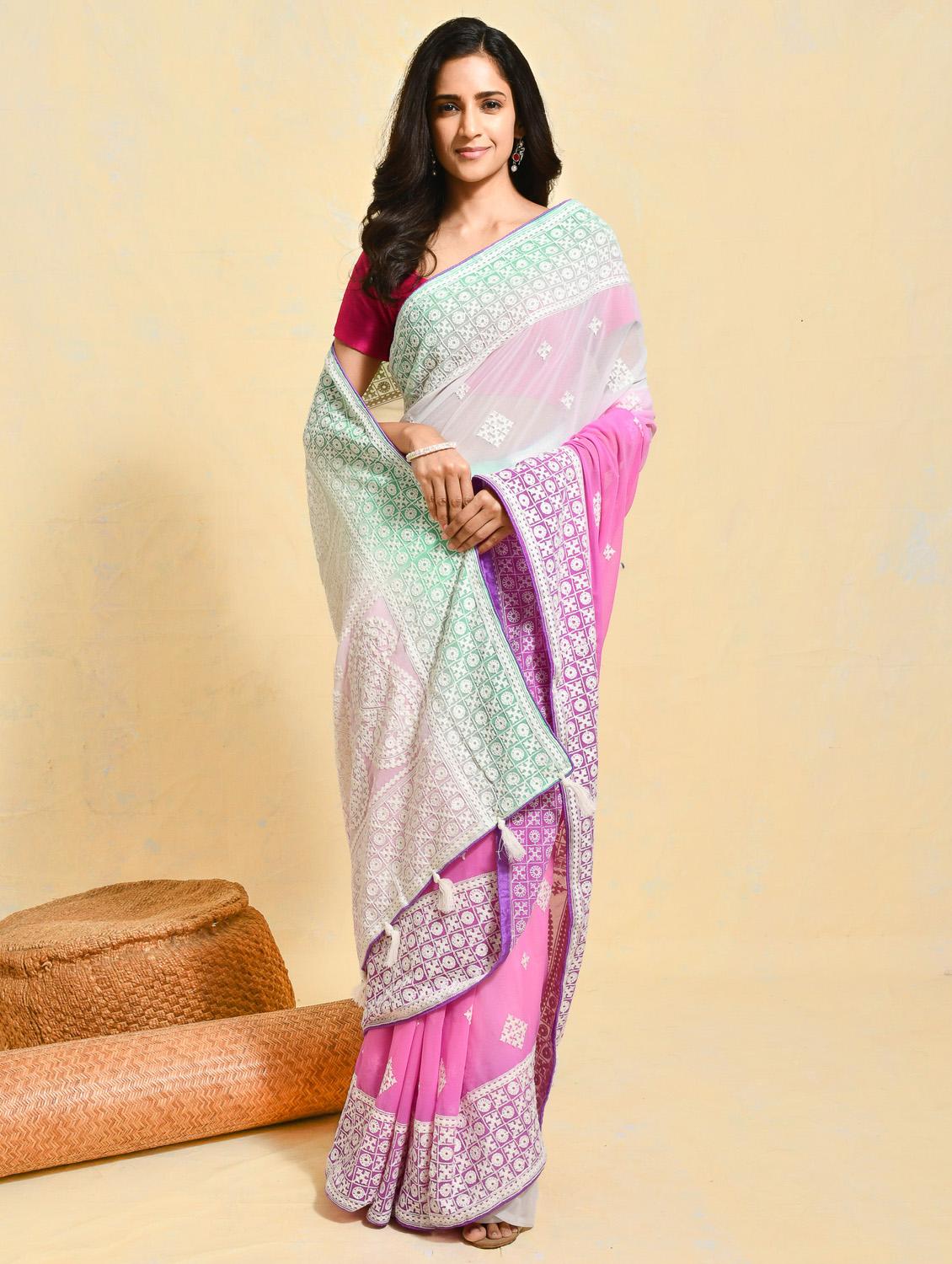 women ombre printed embroidered saree with blouse - 21965629 - Zoom Image - 0