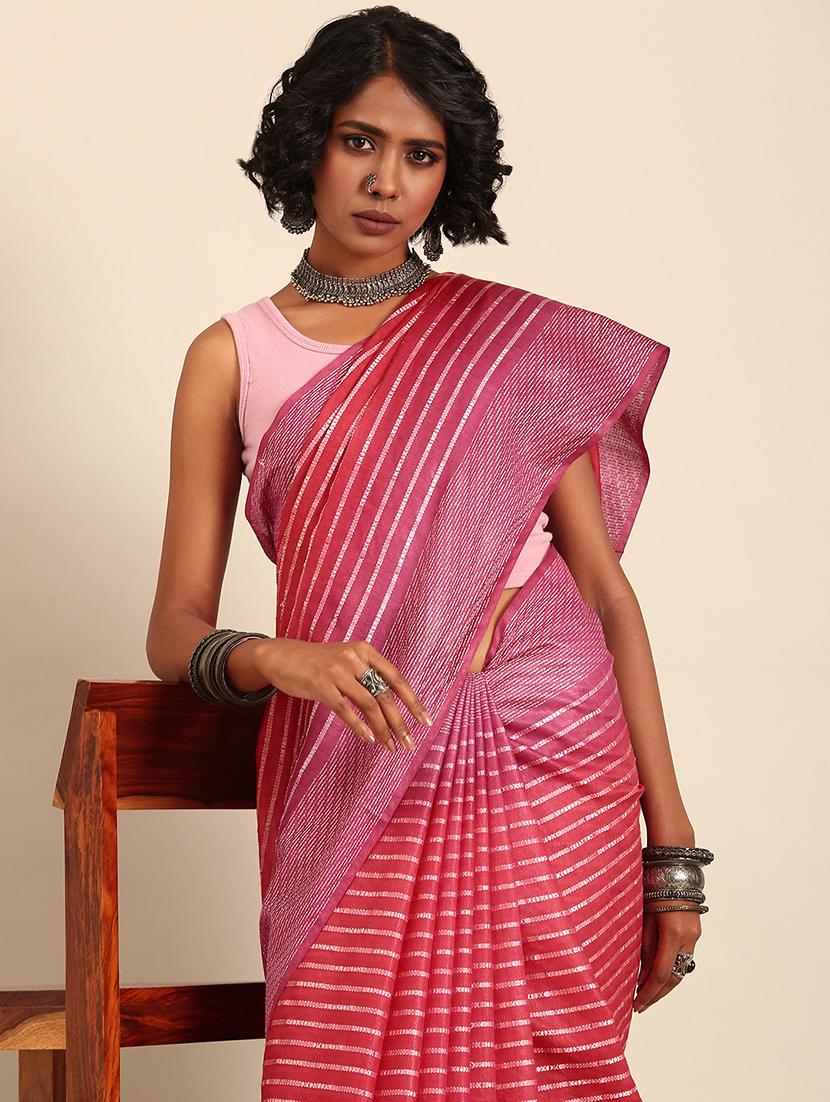 women striped bordered saree with blouse - 21965678 - Standard Image - 3