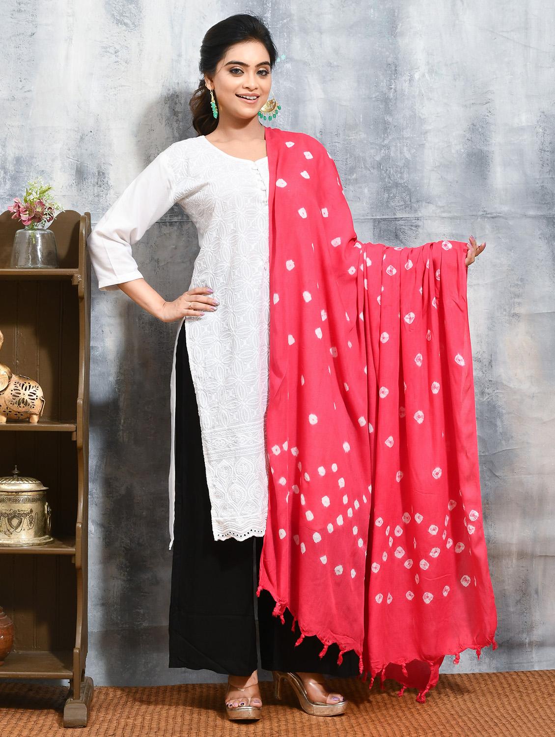 women pink bandhani printed dupatta  - 21965741 -  Zoom Image - 0