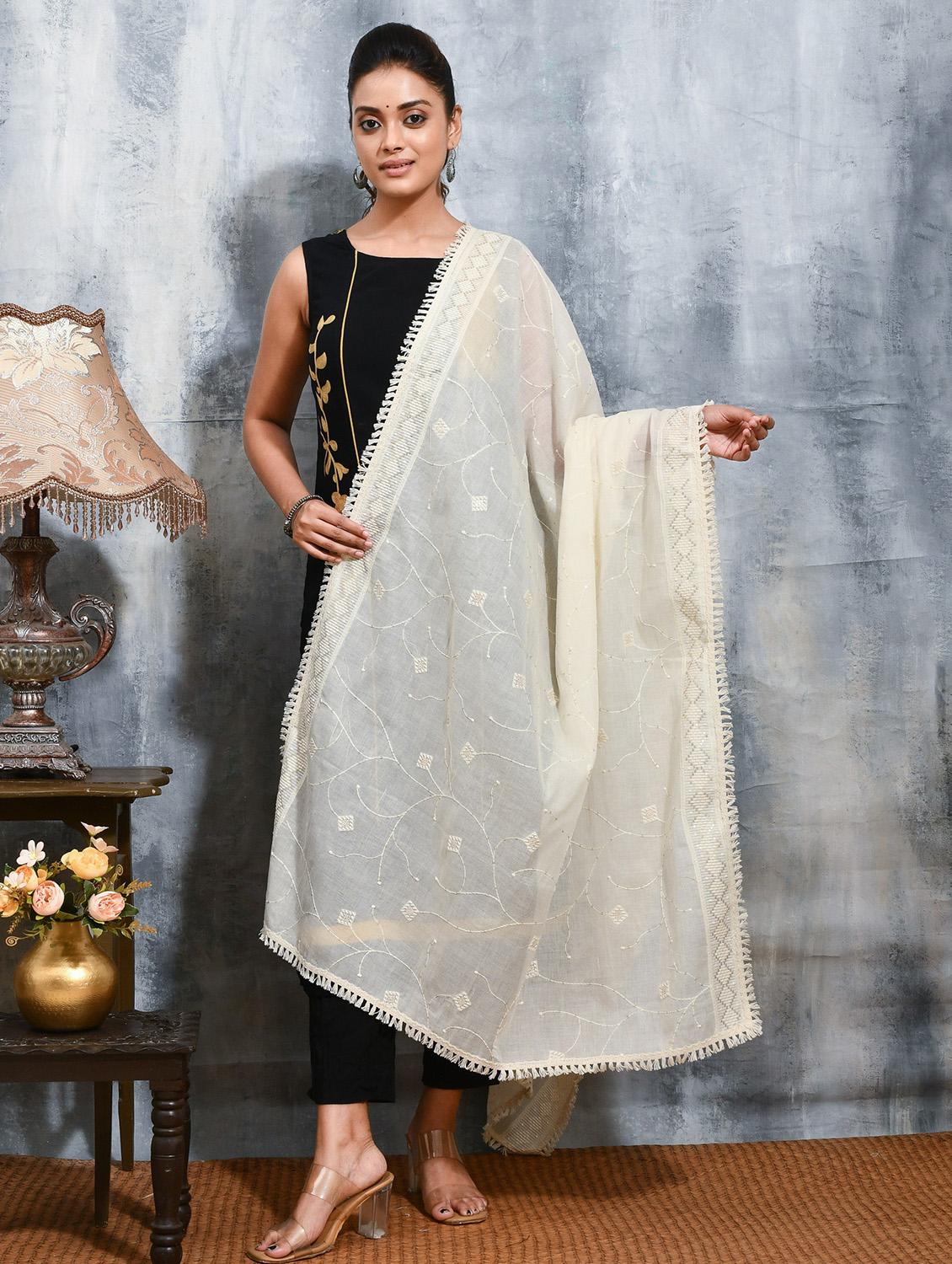women solid with work embroidered dupatta 