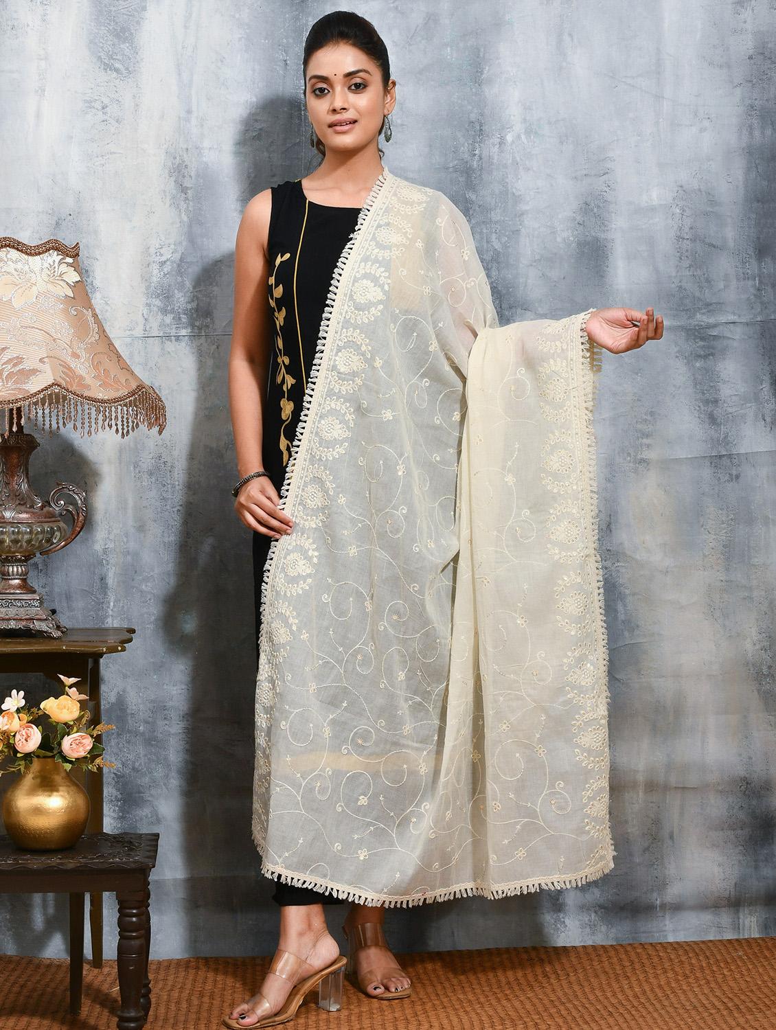 women solid with work embroidered dupatta 