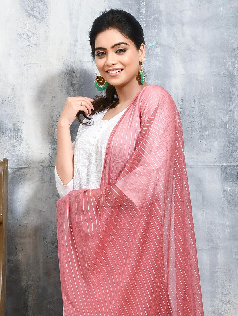 women pink striped dupatta - 21965787 - Standard Image - 5