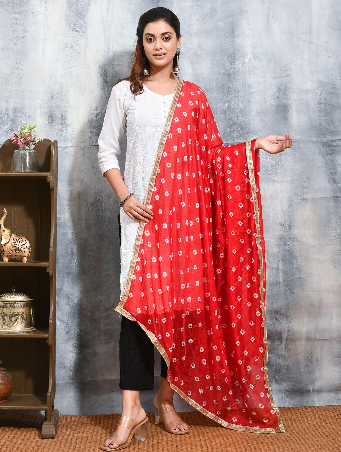 women red bandhani printed dupatta - 21965820 - Zoom Image - 0
