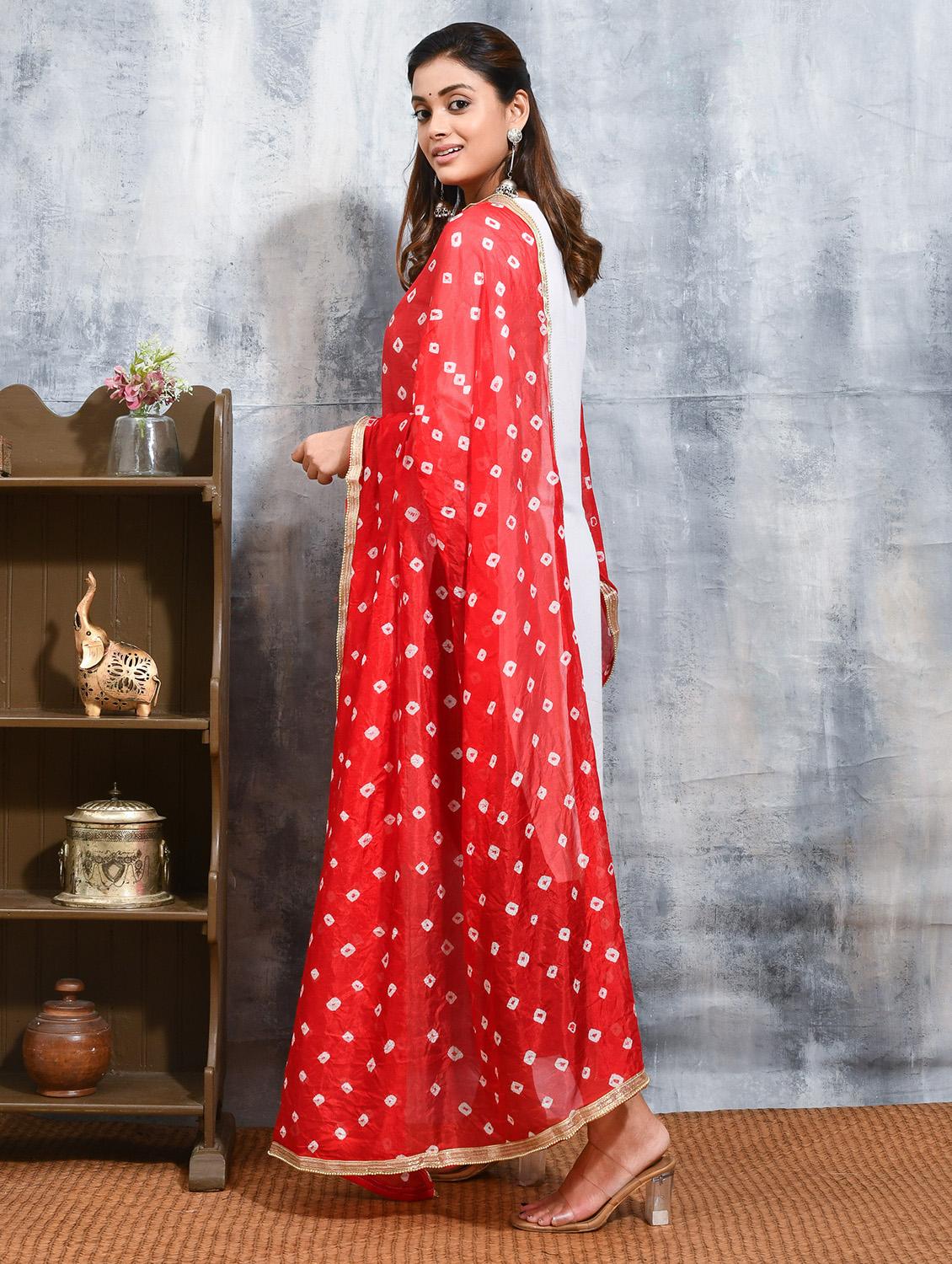 women red bandhani printed dupatta - 21965820 - Standard Image - 3