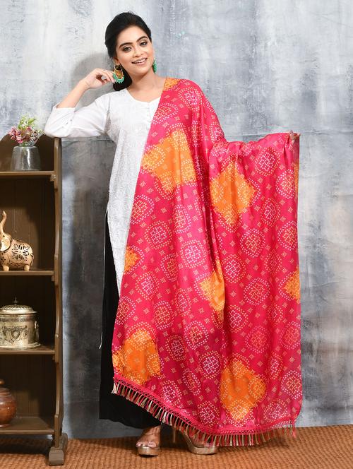 women pink bandhani printed dupatta  - 21965856 -  Standard Image - 0