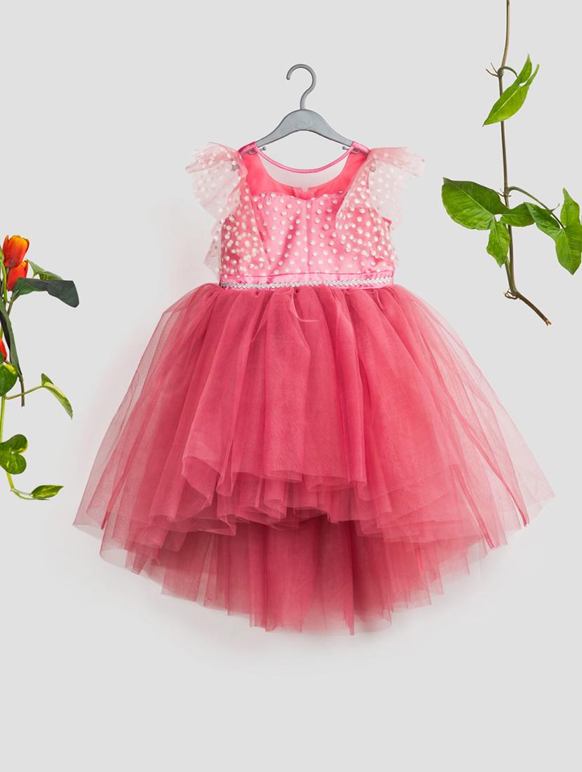 girls self designed flared sleeve high low dress