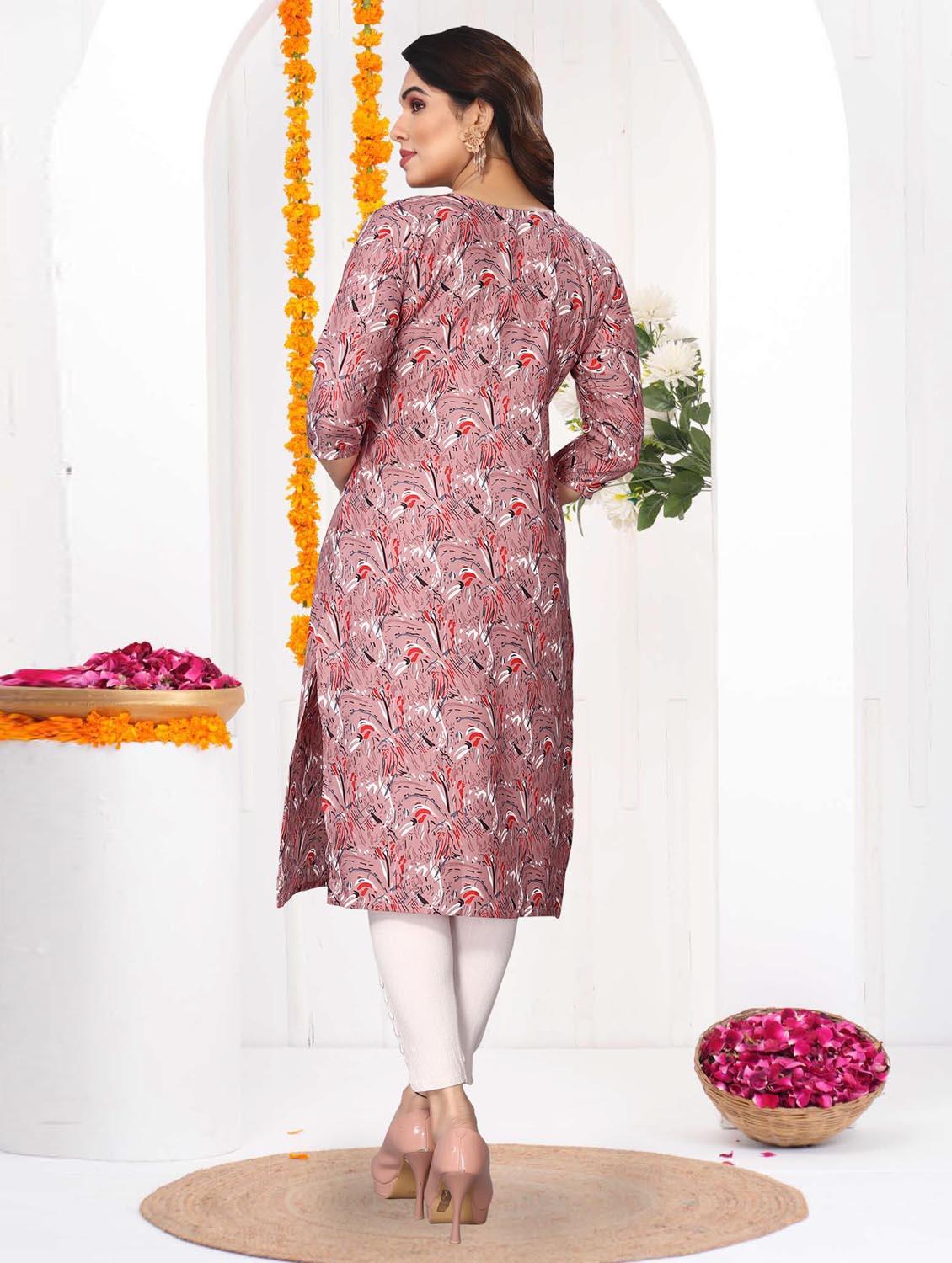 women printed three quarter sleeve straight kurta - 21965881 - Standard Image - 3