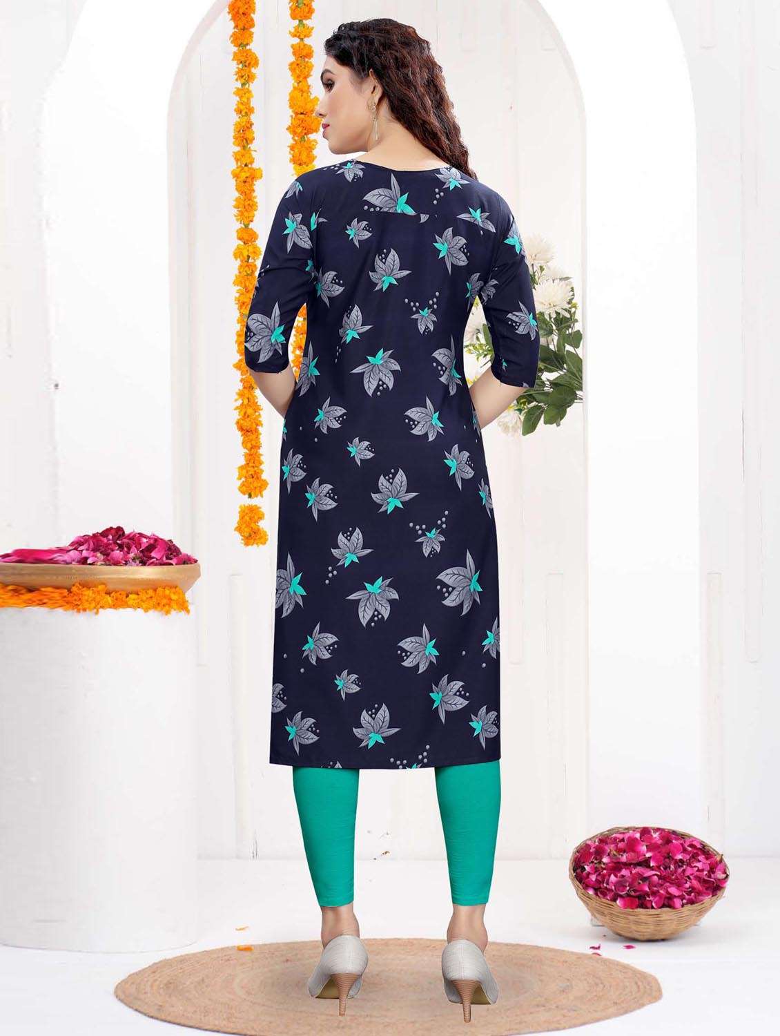 women printed three quarter sleeve straight kurta - 21965889 -  Standard Image - 3