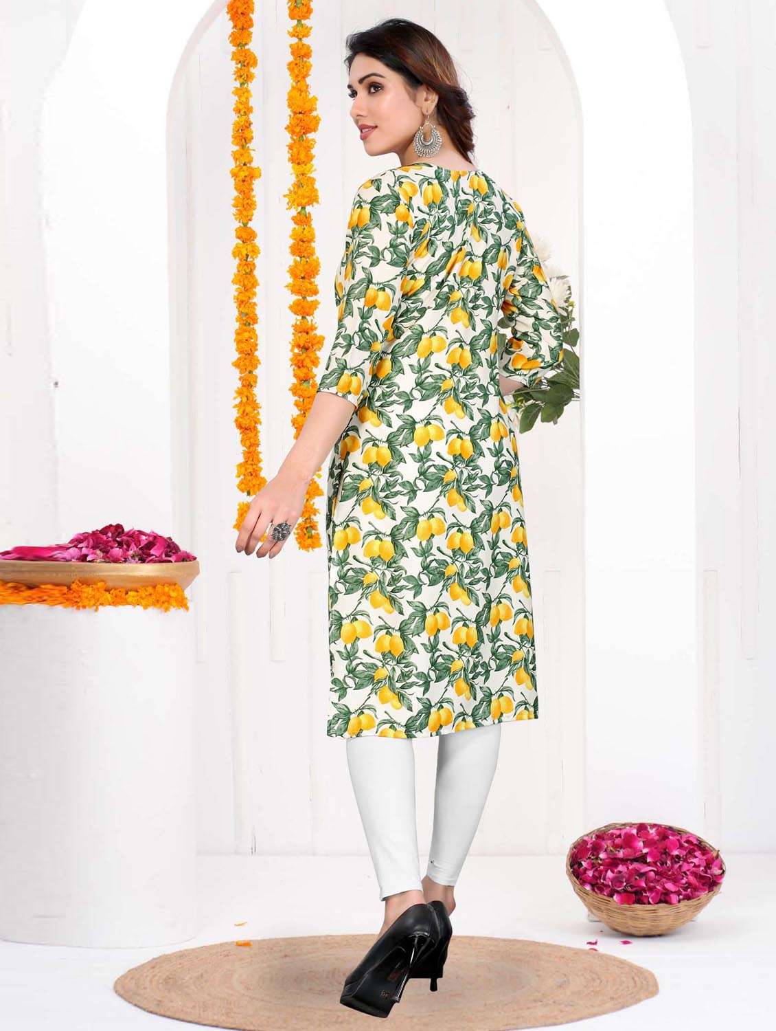 women printed three quarter sleeve straight kurta - 21965892 -  Standard Image - 3