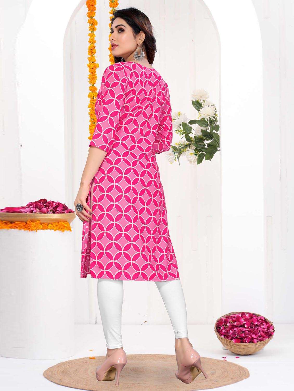 women printed three quarter sleeve straight kurta - 21965893 -  Standard Image - 3