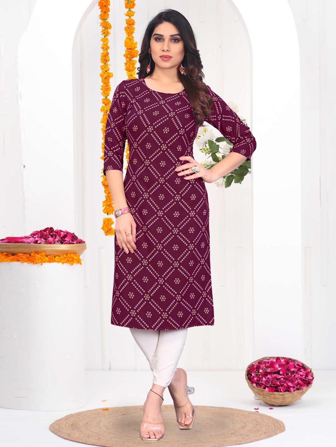 women printed three quarter sleeve straight kurta - 21965896 - Zoom Image - 0