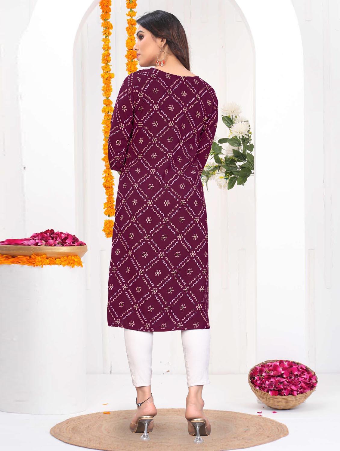 women printed three quarter sleeve straight kurta - 21965896 - Standard Image - 3