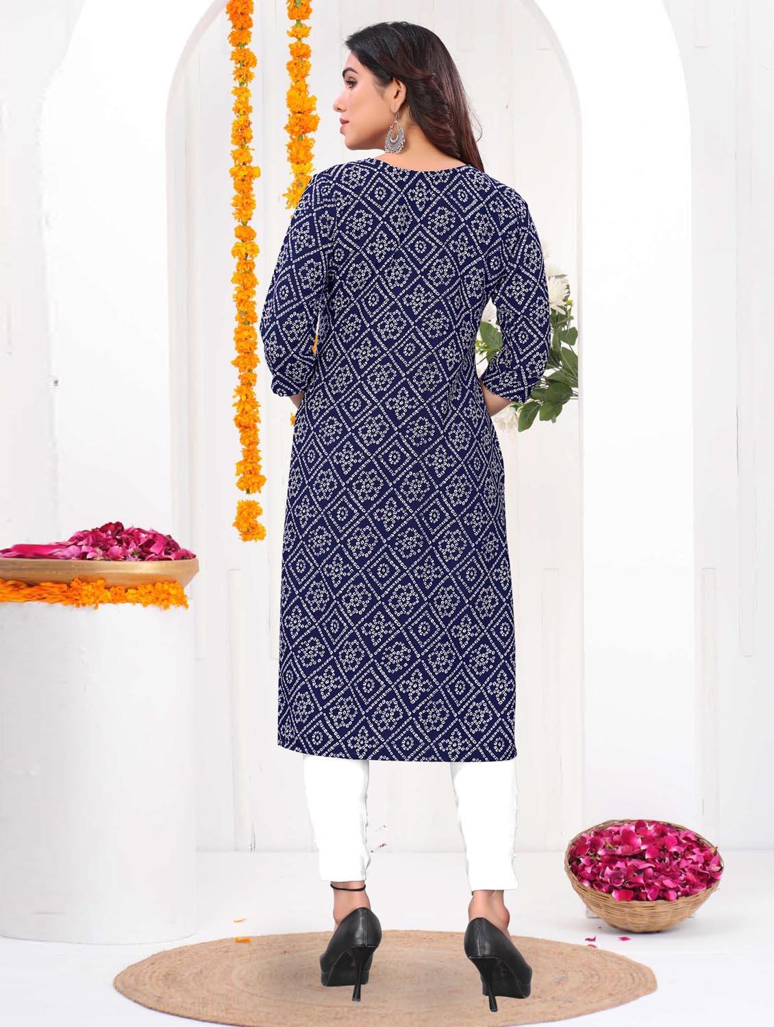 women printed three quarter sleeve straight kurta - 21965902 - Standard Image - 3