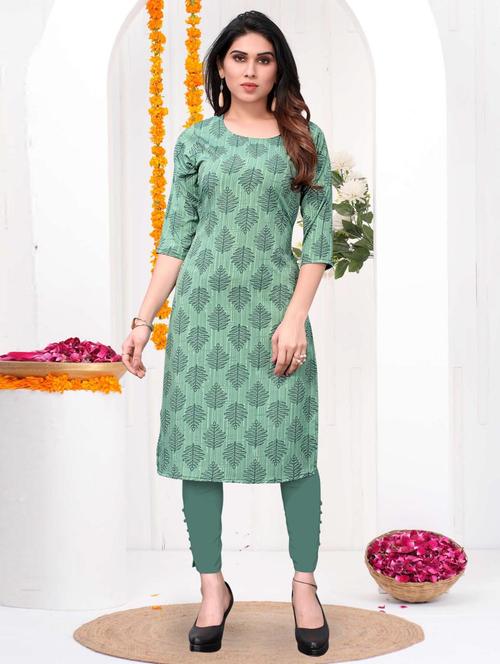 women printed three quarter sleeve straight kurta - 21965910 -  Standard Image - 0