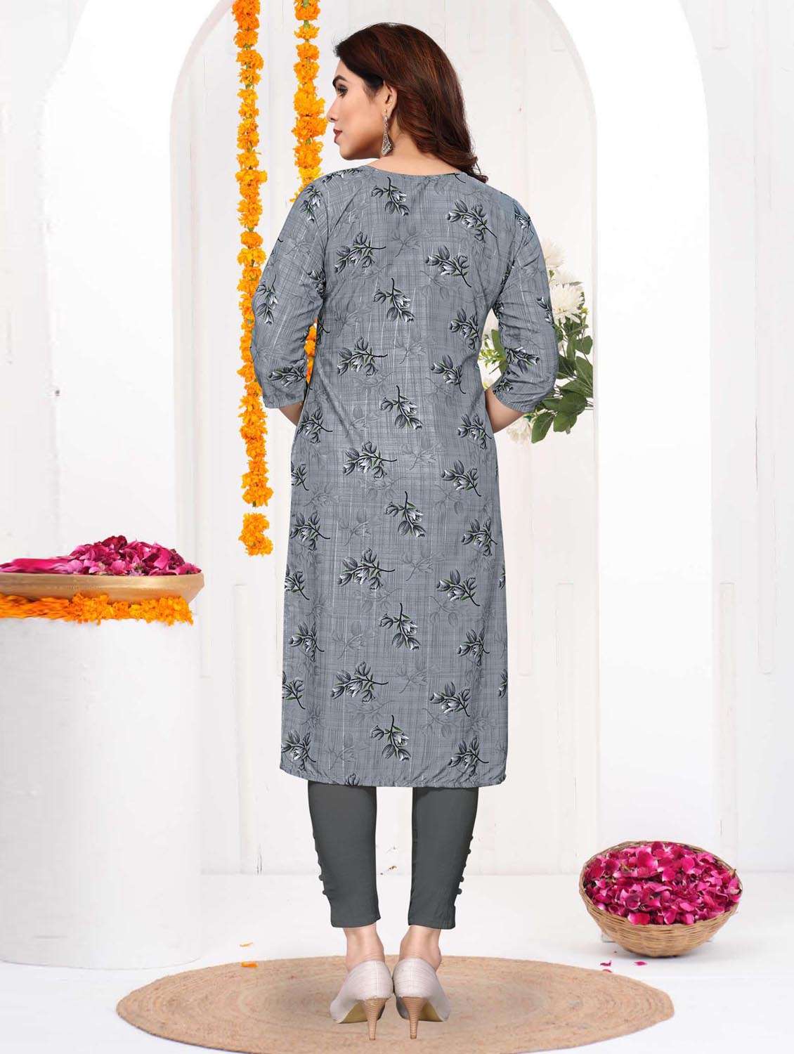 women printed three quarter sleeve straight kurta - 21965912 -  Standard Image - 3