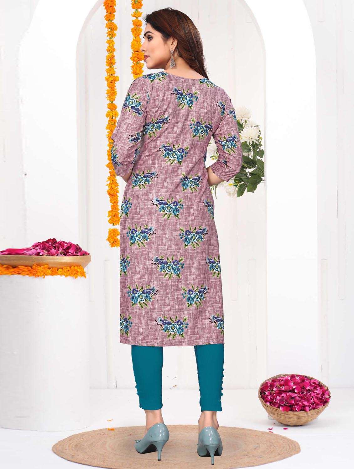 women printed three quarter sleeve straight kurta - 21965915 -  Standard Image - 3