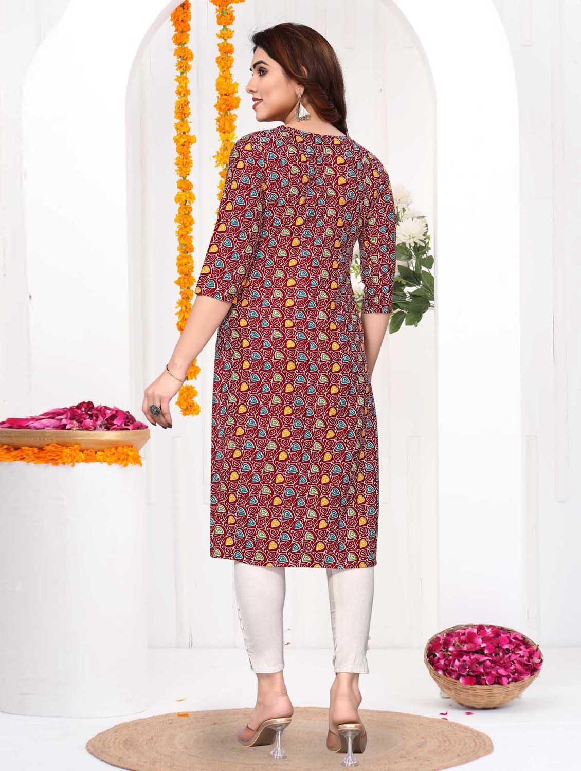 women printed three quarter sleeve straight kurta - 21965921 - Standard Image - 3