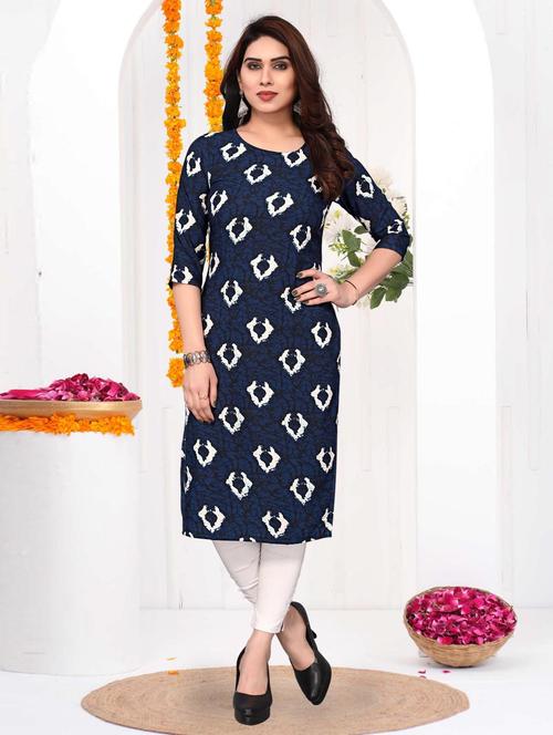 women printed three quarter sleeve straight kurta - 21965925 -  Standard Image - 0