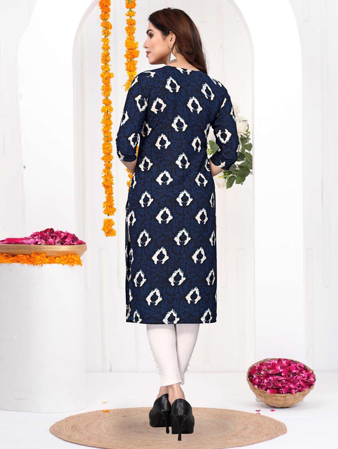 women printed three quarter sleeve straight kurta - 21965925 - Standard Image - 3