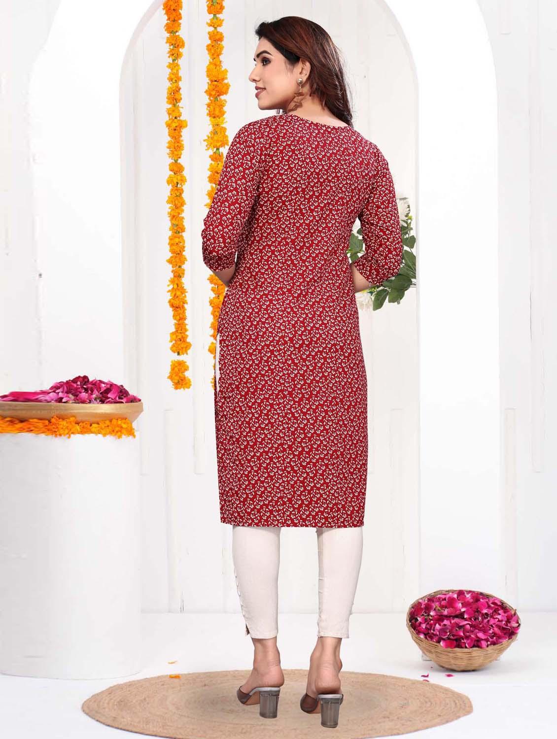 women printed three quarter sleeve straight kurta - 21965926 - Standard Image - 3