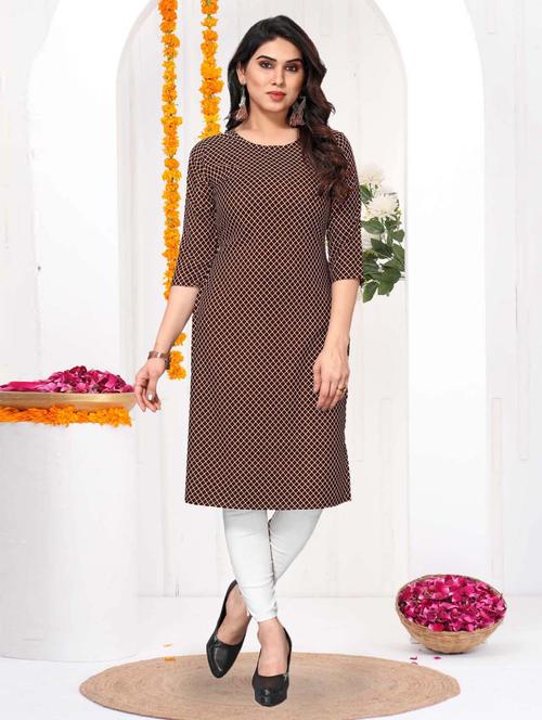 women checkered three quarter sleeve straight kurta - 21965933 - Standard Image - 0