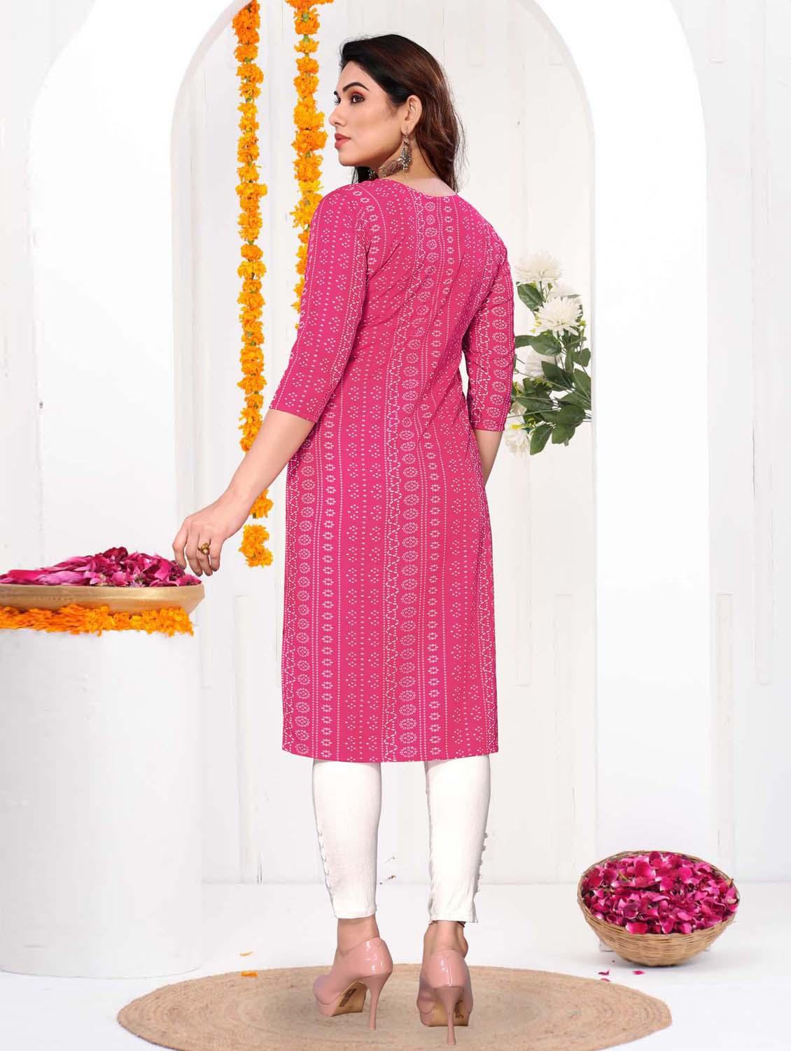 women printed three quarter sleeve straight kurta - 21965934 - Standard Image - 3