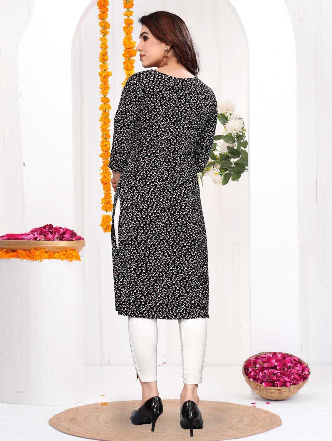 women printed three quarter sleeve straight kurta - 21965936 - Standard Image - 3