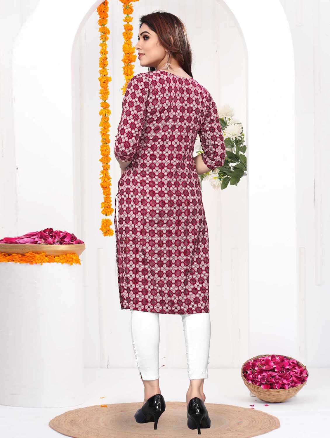 women printed three quarter sleeve straight kurta - 21965937 -  Standard Image - 3