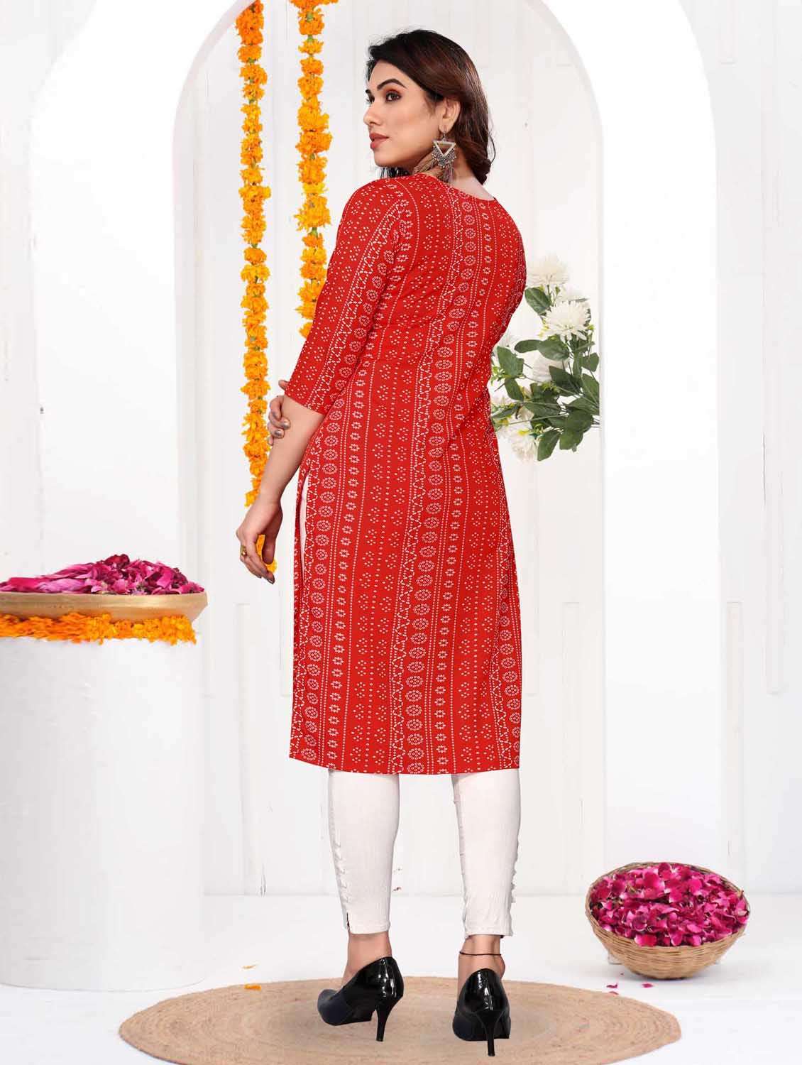 women printed three quarter sleeve straight kurta - 21965944 -  Standard Image - 3
