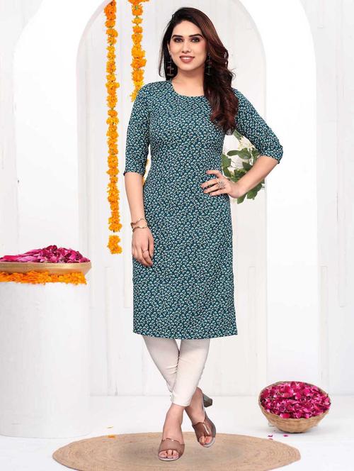 women printed three quarter sleeve straight kurta - 21965946 -  Standard Image - 0