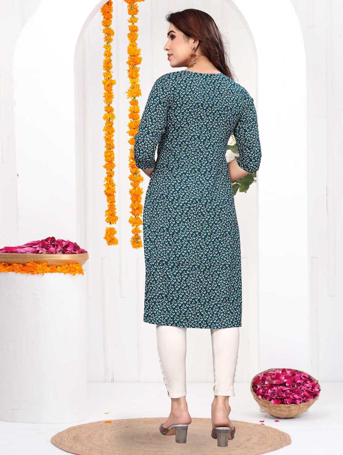 women printed three quarter sleeve straight kurta - 21965946 - Standard Image - 3