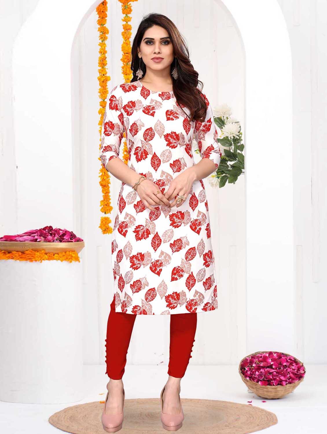 women printed three quarter sleeve straight kurta - 21965948 -  Zoom Image - 0