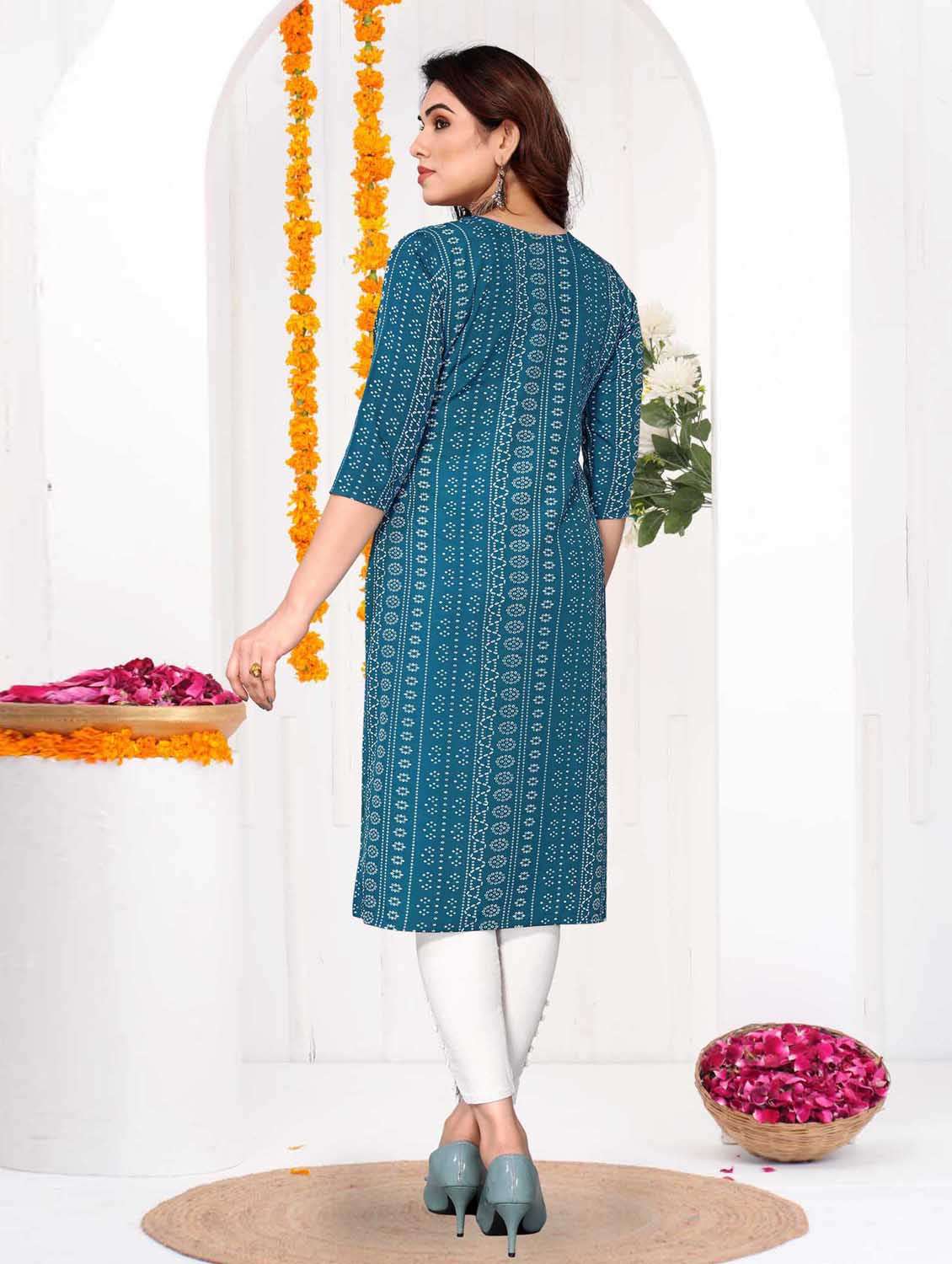 women printed three quarter sleeve straight kurta - 21965954 -  Standard Image - 3