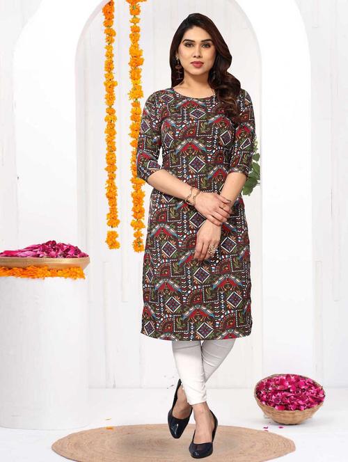 women printed three quarter sleeve straight kurta - 21965955 - Standard Image - 0