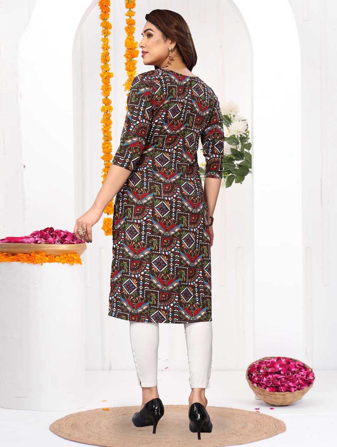 women printed three quarter sleeve straight kurta - 21965955 - Standard Image - 3