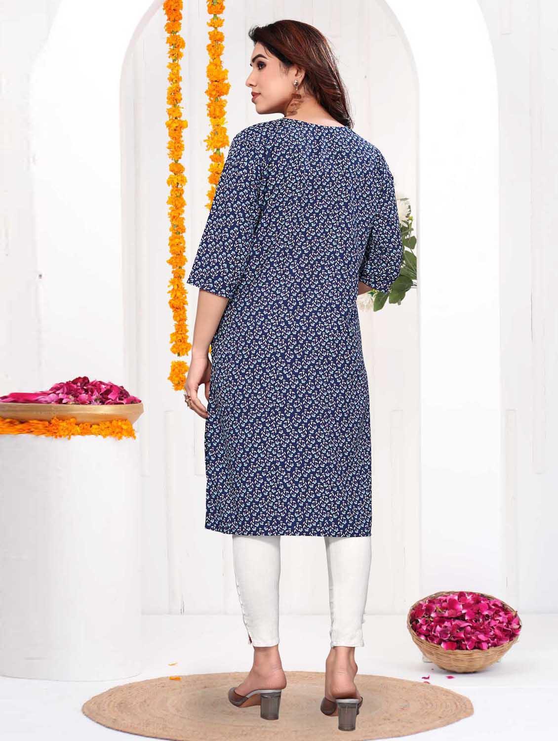 women printed three quarter sleeve straight kurta - 21965956 - Standard Image - 3