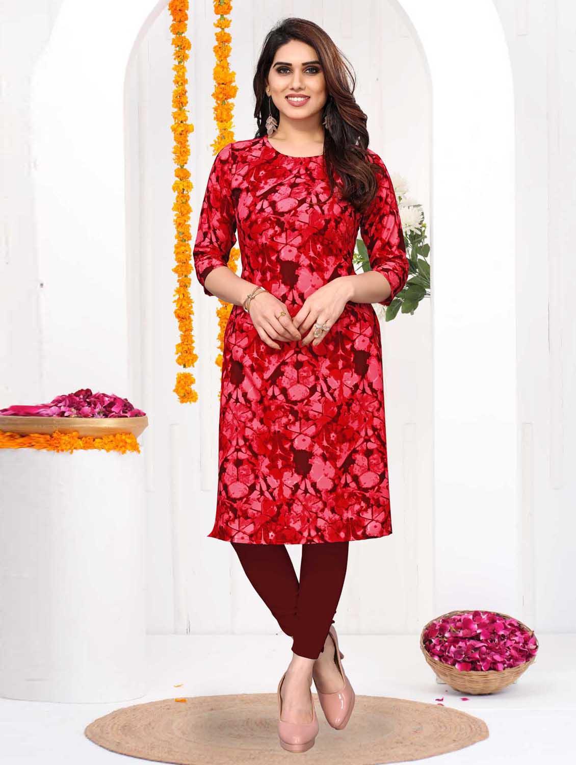 women printed three quarter sleeve straight kurta - 21965959 -  Zoom Image - 0