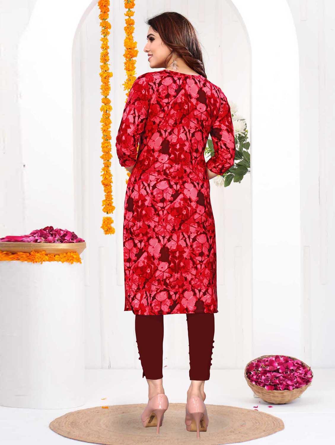women printed three quarter sleeve straight kurta - 21965959 - Standard Image - 3
