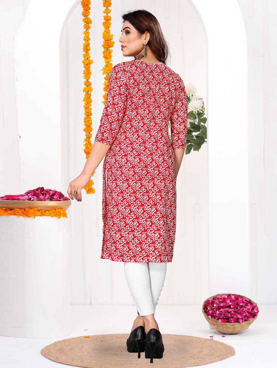 women printed three quarter sleeve straight kurta - 21965962 - Standard Image - 3