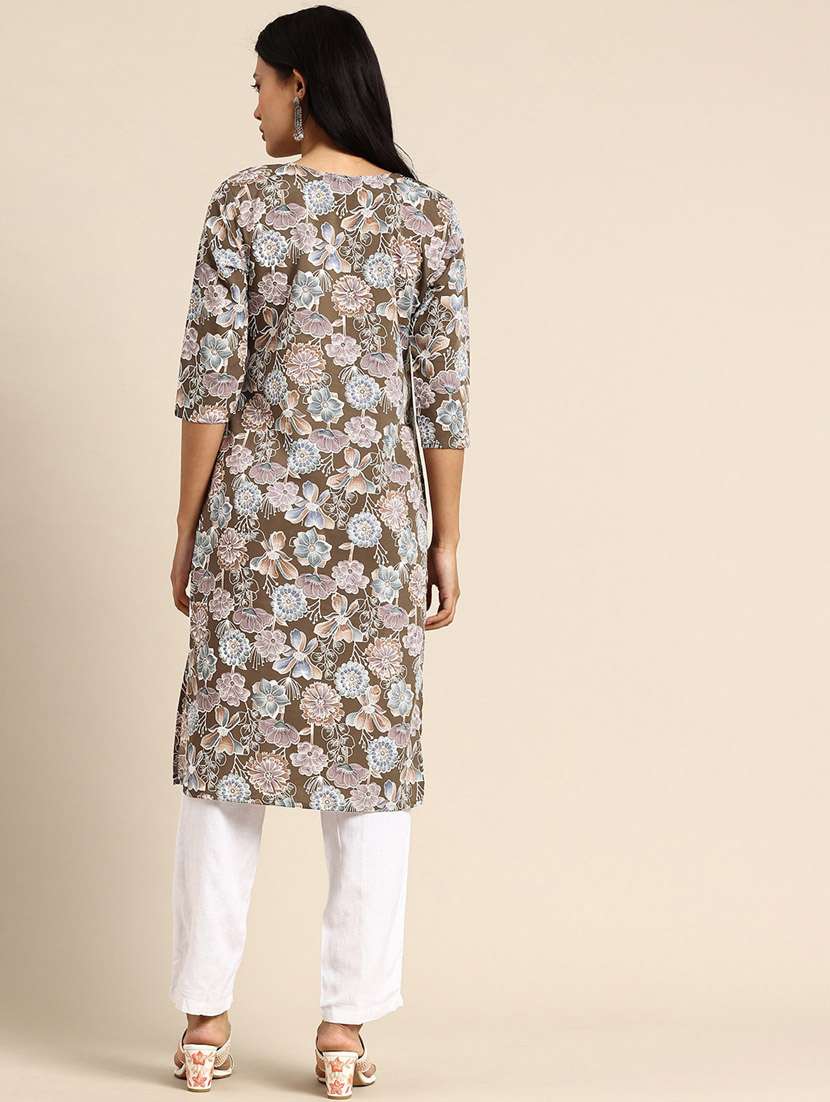 women printed three quarter sleeve straight kurta - 21965968 -  Standard Image - 3