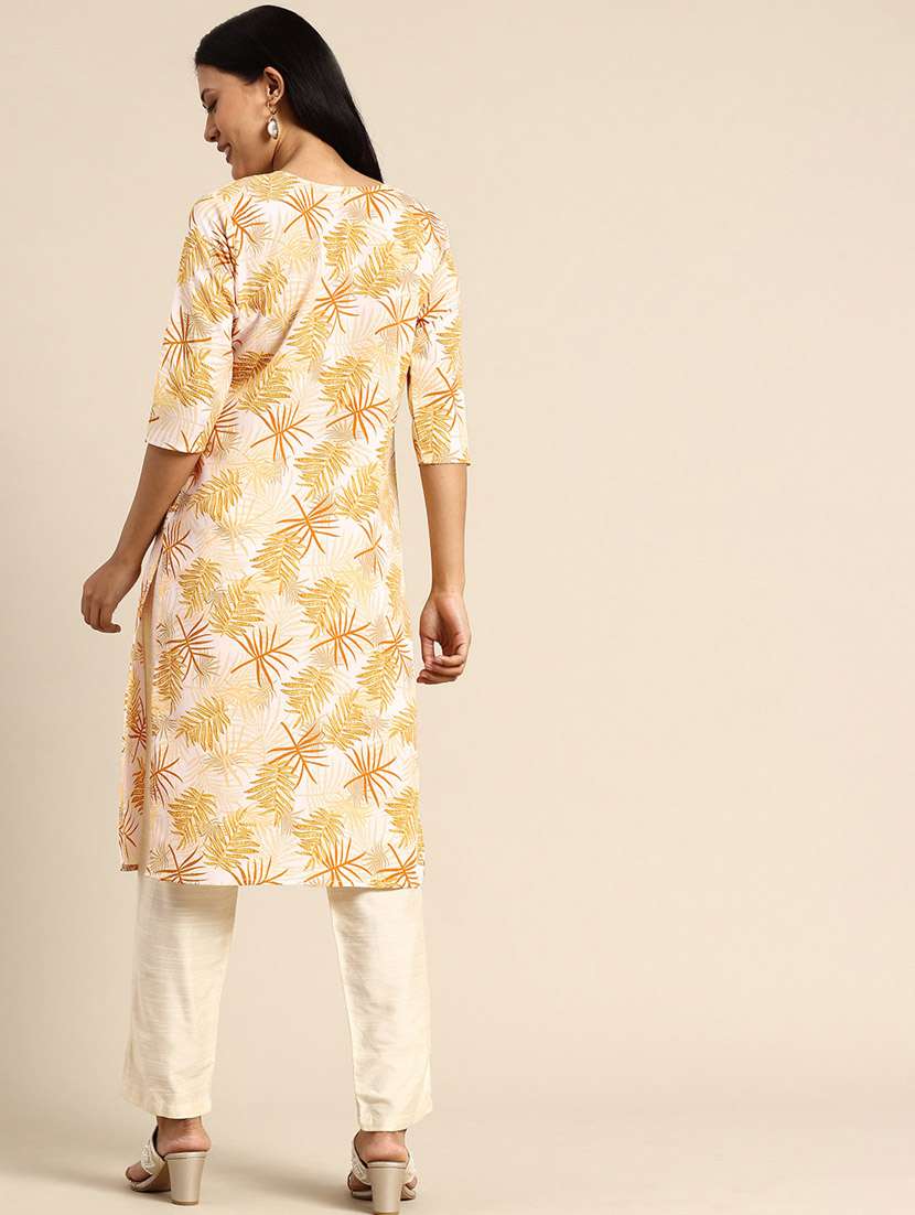 women printed three quarter sleeve straight kurta - 21965970 -  Standard Image - 3