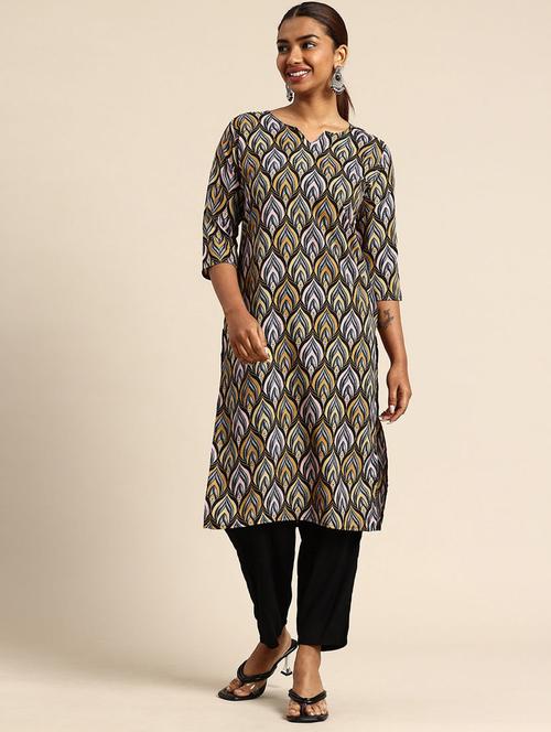women printed three quarter sleeve straight kurta - 21965972 - Standard Image - 0