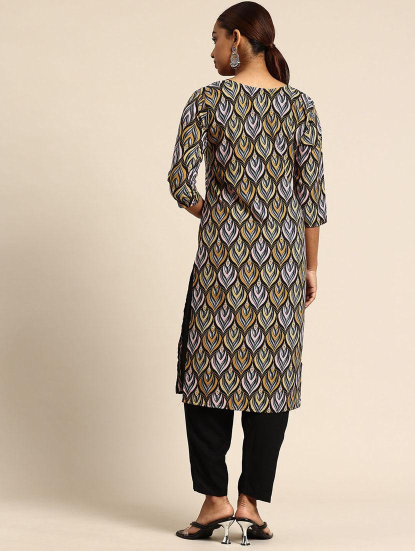 women printed three quarter sleeve straight kurta - 21965972 - Standard Image - 3