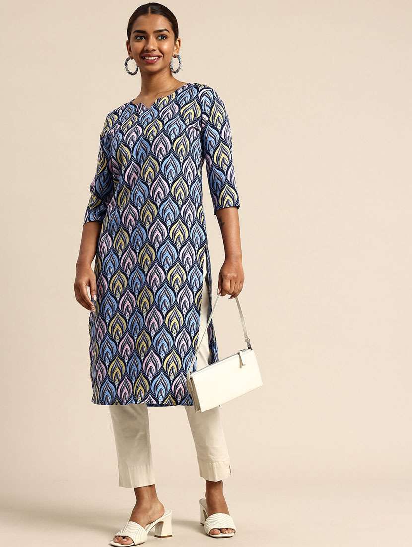 women printed three quarter sleeve straight kurta - 21965973 -  Standard Image - 3