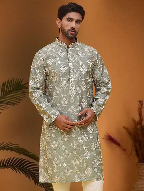 men embroidered mandarin neck long kurta - 21966041 -  Standard Image - 0