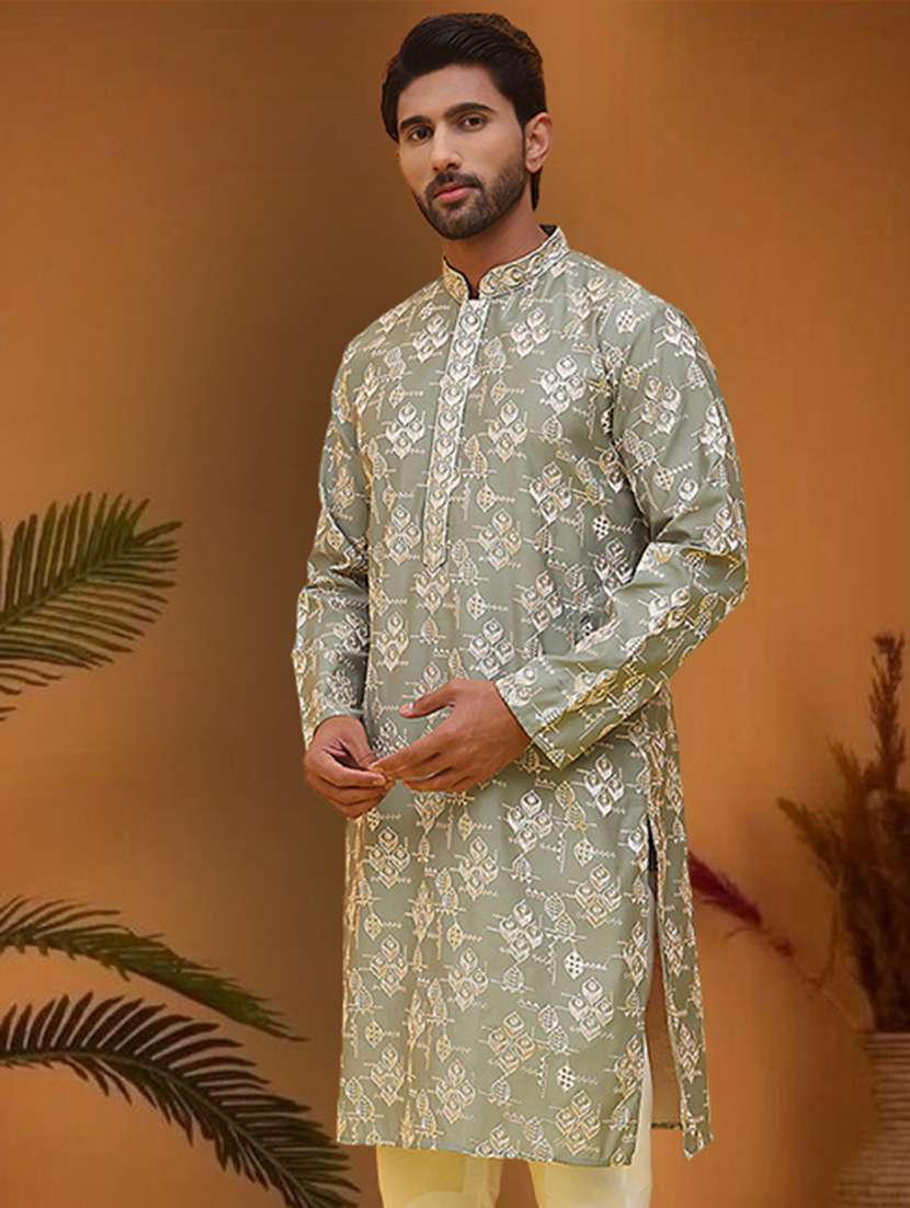 men embroidered mandarin neck long kurta - 21966041 - Standard Image - 3