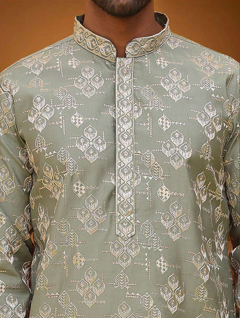 men embroidered mandarin neck long kurta - 21966041 - Standard Image - 5