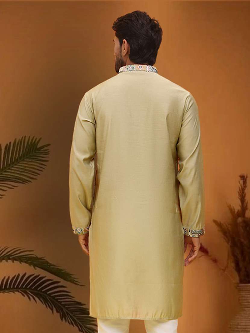 men embroidered mandarin neck long kurta - 21966042 -  Standard Image - 3